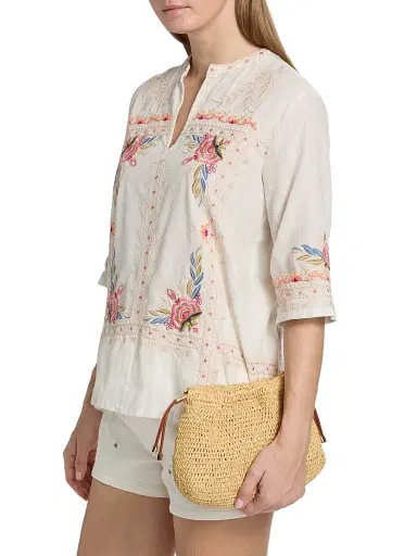 Johnny Was Women's Easy Embroidered V-Neck Top - Nora Stripe | Thumbnail 4 Johnny Was Women's Easy Embroidered V-Neck Top - Nora Stripe | Thumbnail 4