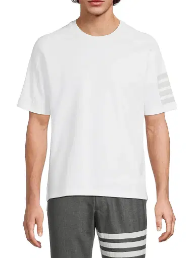 Thom Browne Men's Cotton 4-Bar Stripe T-Shirt - White - Size XXL | Thumbnail 3 Thom Browne Men's Cotton 4-Bar Stripe T-Shirt - White - Size XXL | Thumbnail 3