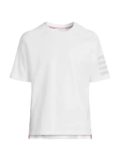 Thom Browne Men's Cotton 4-Bar Stripe T-Shirt - White - Size XXL | Thumbnail 1 Thom Browne Men's Cotton 4-Bar Stripe T-Shirt - White - Size XXL | Thumbnail 1