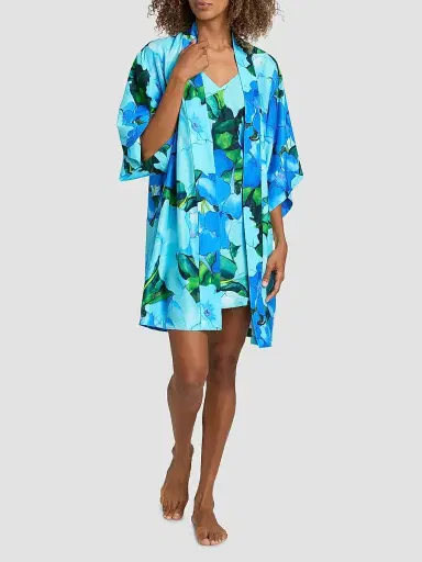 Natori Women's Isla Floral Charmeuse Wrap - Blue | Thumbnail 2 Natori Women's Isla Floral Charmeuse Wrap - Blue | Thumbnail 2