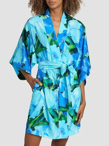 Natori Women's Isla Floral Charmeuse Wrap - Blue | Thumbnail 3 Natori Women's Isla Floral Charmeuse Wrap - Blue | Thumbnail 3