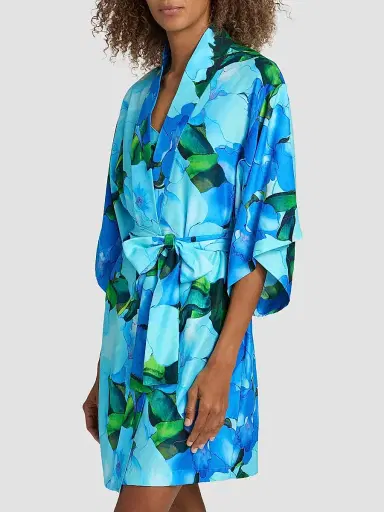 Natori Women's Isla Floral Charmeuse Wrap - Blue | Thumbnail 4 Natori Women's Isla Floral Charmeuse Wrap - Blue | Thumbnail 4