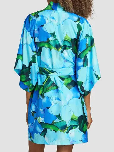 Natori Women's Isla Floral Charmeuse Wrap - Blue | Thumbnail 5 Natori Women's Isla Floral Charmeuse Wrap - Blue | Thumbnail 5