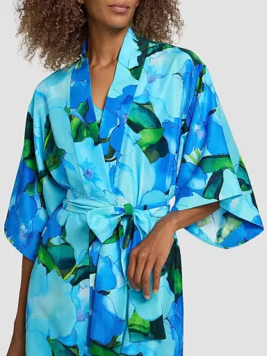 Natori Women's Isla Floral Charmeuse Wrap - Blue | Thumbnail 6 Natori Women's Isla Floral Charmeuse Wrap - Blue | Thumbnail 6