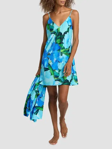 Natori Women's Isla Floral Charmeuse Chemise - Blue | Thumbnail 2 Natori Women's Isla Floral Charmeuse Chemise - Blue | Thumbnail 2