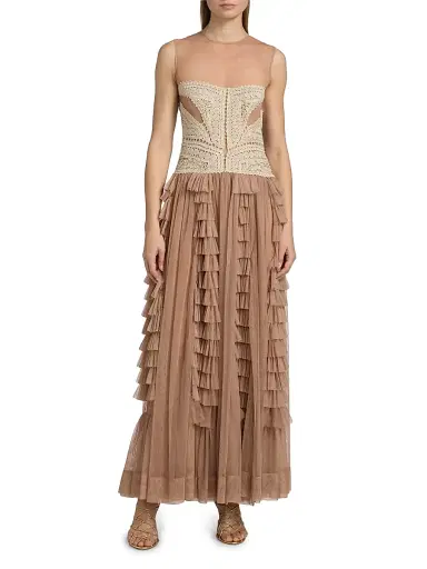 Ulla Johnson Women's Orla Crochet Tulle-Skirt Maxi Dress | Thumbnail 3 Ulla Johnson Women's Orla Crochet Tulle-Skirt Maxi Dress | Thumbnail 3