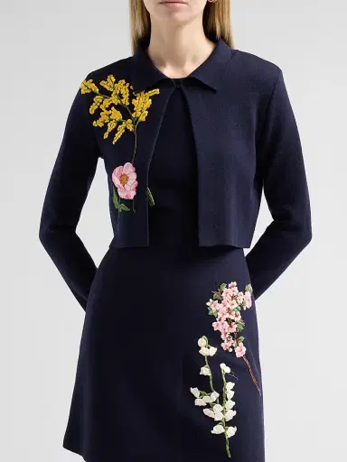 Oscar de la Renta Women's Floral Embroidered Knit Jacket | Thumbnail 4 Oscar de la Renta Women's Floral Embroidered Knit Jacket | Thumbnail 4