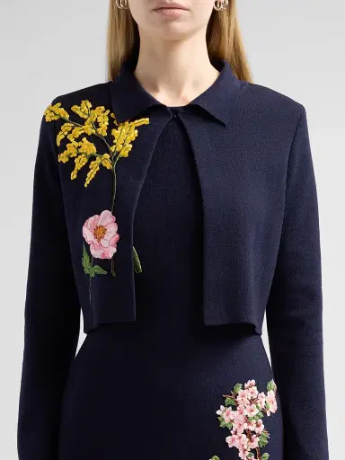 Oscar de la Renta Women's Floral Embroidered Knit Jacket | Thumbnail 5 Oscar de la Renta Women's Floral Embroidered Knit Jacket | Thumbnail 5