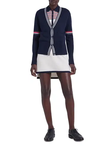 Thom Browne Women's Sailboat Jacquard V-Neck Cardigan | Thumbnail 2 Thom Browne Women's Sailboat Jacquard V-Neck Cardigan | Thumbnail 2