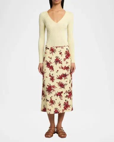 Jil Sander Floral-Print Viscose Midi Skirt | Thumbnail 2 Jil Sander Floral-Print Viscose Midi Skirt | Thumbnail 2