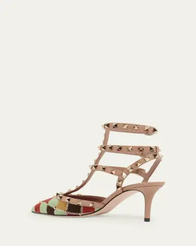 Valentino Garavani 100mm Rockstud Patchwork Suede Ankle-Strap Pumps | Thumbnail 4 Valentino Garavani 100mm Rockstud Patchwork Suede Ankle-Strap Pumps | Thumbnail 4