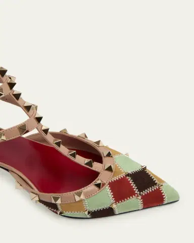 Valentino Garavani 100mm Rockstud Patchwork Suede Ankle-Strap Pumps | Thumbnail 5 Valentino Garavani 100mm Rockstud Patchwork Suede Ankle-Strap Pumps | Thumbnail 5