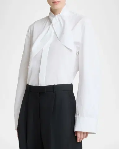 Givenchy Bow Neck Cotton-Poplin Button-Down Shirt | Thumbnail 4 Givenchy Bow Neck Cotton-Poplin Button-Down Shirt | Thumbnail 4