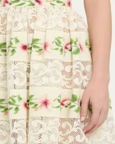 Oscar de la Renta Chine Hibiscus Striped Lace-Inset Midi Skirt | Thumbnail 5 Oscar de la Renta Chine Hibiscus Striped Lace-Inset Midi Skirt | Thumbnail 5