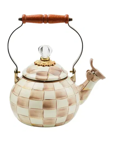 MacKenzie-Childs Mocha Check Whistling Tea Kettle | Thumbnail 1 MacKenzie-Childs Mocha Check Whistling Tea Kettle | Thumbnail 1