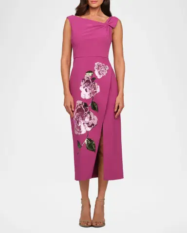 Kay Unger New York Maeta Asymmetric Sequin Foral Midi Dress | Thumbnail 2 Kay Unger New York Maeta Asymmetric Sequin Foral Midi Dress | Thumbnail 2