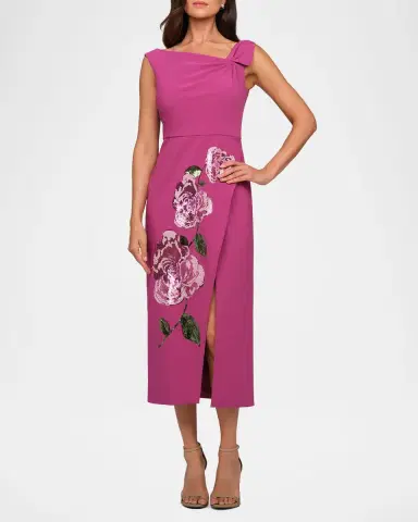 Kay Unger New York Maeta Asymmetric Sequin Foral Midi Dress | Thumbnail 4 Kay Unger New York Maeta Asymmetric Sequin Foral Midi Dress | Thumbnail 4