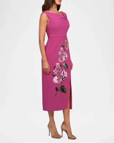 Kay Unger New York Maeta Asymmetric Sequin Foral Midi Dress | Thumbnail 6 Kay Unger New York Maeta Asymmetric Sequin Foral Midi Dress | Thumbnail 6