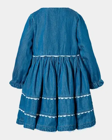 Molo Girl's Charlotte Long-Sleeve Embroidered Denim Dress, Size 12M-2 | Thumbnail 2 Molo Girl's Charlotte Long-Sleeve Embroidered Denim Dress, Size 12M-2 | Thumbnail 2