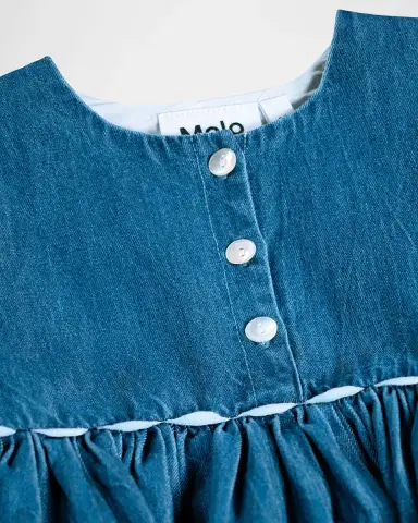 Molo Girl's Charlotte Long-Sleeve Embroidered Denim Dress, Size 12M-2 | Thumbnail 3 Molo Girl's Charlotte Long-Sleeve Embroidered Denim Dress, Size 12M-2 | Thumbnail 3