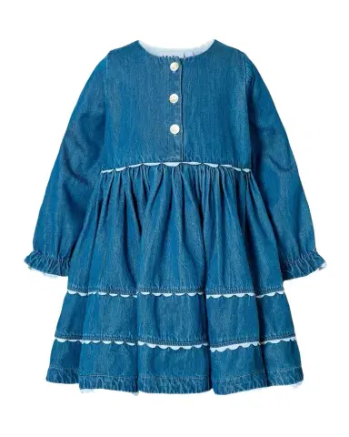 Molo Girl's Charlotte Long-Sleeve Embroidered Denim Dress, Size 12M-2 | Thumbnail 1 Molo Girl's Charlotte Long-Sleeve Embroidered Denim Dress, Size 12M-2 | Thumbnail 1