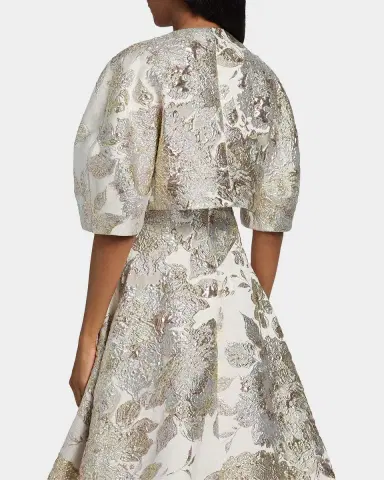 Rickie Freeman for Teri Jon Lantern-Sleeve Metallic Jacquard Bolero | Thumbnail 3 Rickie Freeman for Teri Jon Lantern-Sleeve Metallic Jacquard Bolero | Thumbnail 3