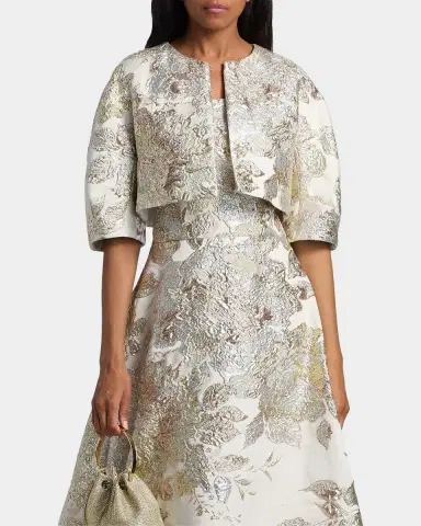Rickie Freeman for Teri Jon Lantern-Sleeve Metallic Jacquard Bolero | Thumbnail 4 Rickie Freeman for Teri Jon Lantern-Sleeve Metallic Jacquard Bolero | Thumbnail 4