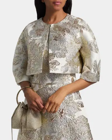 Rickie Freeman for Teri Jon Lantern-Sleeve Metallic Jacquard Bolero | Thumbnail 5 Rickie Freeman for Teri Jon Lantern-Sleeve Metallic Jacquard Bolero | Thumbnail 5