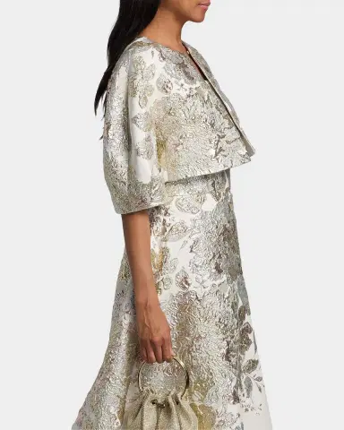 Rickie Freeman for Teri Jon Lantern-Sleeve Metallic Jacquard Bolero | Thumbnail 7 Rickie Freeman for Teri Jon Lantern-Sleeve Metallic Jacquard Bolero | Thumbnail 7