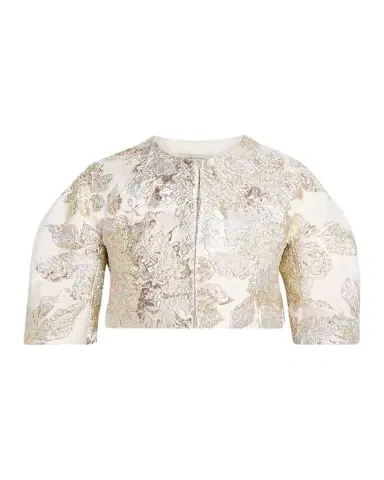Rickie Freeman for Teri Jon Lantern-Sleeve Metallic Jacquard Bolero | Thumbnail 1 Rickie Freeman for Teri Jon Lantern-Sleeve Metallic Jacquard Bolero | Thumbnail 1