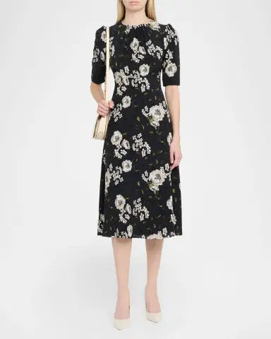 Rickie Freeman for Teri Jon Pearly-Trim Floral Midi Dress | Thumbnail 2 Rickie Freeman for Teri Jon Pearly-Trim Floral Midi Dress | Thumbnail 2