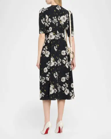 Rickie Freeman for Teri Jon Pearly-Trim Floral Midi Dress | Thumbnail 3 Rickie Freeman for Teri Jon Pearly-Trim Floral Midi Dress | Thumbnail 3
