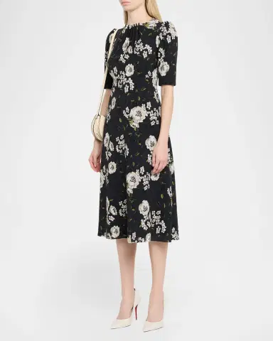 Rickie Freeman for Teri Jon Pearly-Trim Floral Midi Dress | Thumbnail 4 Rickie Freeman for Teri Jon Pearly-Trim Floral Midi Dress | Thumbnail 4