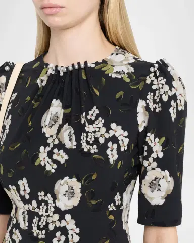 Rickie Freeman for Teri Jon Pearly-Trim Floral Midi Dress | Thumbnail 5 Rickie Freeman for Teri Jon Pearly-Trim Floral Midi Dress | Thumbnail 5