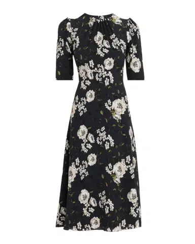 Rickie Freeman for Teri Jon Pearly-Trim Floral Midi Dress | Thumbnail 1 Rickie Freeman for Teri Jon Pearly-Trim Floral Midi Dress | Thumbnail 1