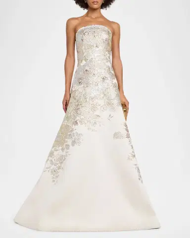 Rickie Freeman for Teri Jon Strapless Metallic Jacquard Gown | Thumbnail 2 Rickie Freeman for Teri Jon Strapless Metallic Jacquard Gown | Thumbnail 2