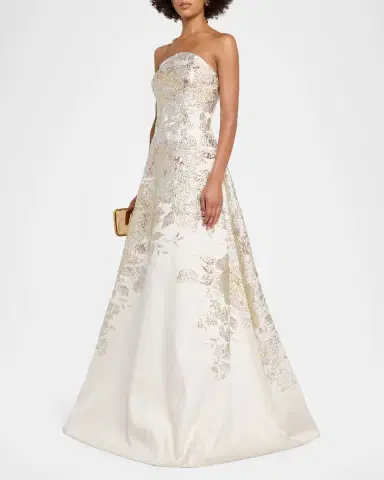 Rickie Freeman for Teri Jon Strapless Metallic Jacquard Gown | Thumbnail 4 Rickie Freeman for Teri Jon Strapless Metallic Jacquard Gown | Thumbnail 4
