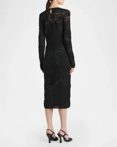 Etro Sheer Paisley Knit Long-Sleeve Midi Dress | Thumbnail 3 Etro Sheer Paisley Knit Long-Sleeve Midi Dress | Thumbnail 3
