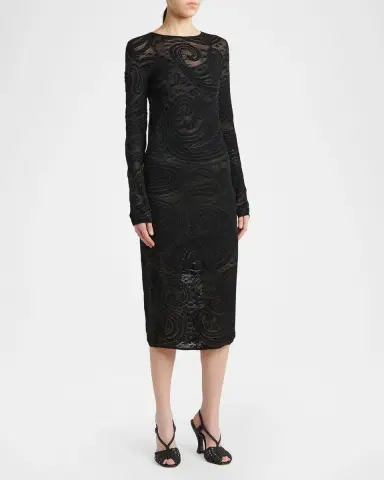 Etro Sheer Paisley Knit Long-Sleeve Midi Dress | Thumbnail 4 Etro Sheer Paisley Knit Long-Sleeve Midi Dress | Thumbnail 4