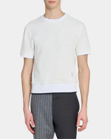 Thom Browne Men's Lightweight Waffle-Knit Cotton T-Shirt | Thumbnail 4 Thom Browne Men's Lightweight Waffle-Knit Cotton T-Shirt | Thumbnail 4