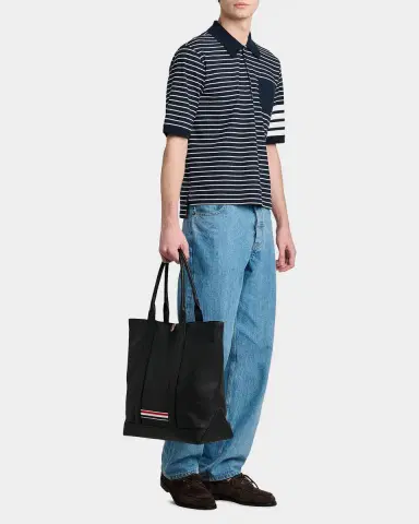 Thom Browne Men's Engineered 4-Bar High-Twist Jersey Polo Shirt | Thumbnail 2 Thom Browne Men's Engineered 4-Bar High-Twist Jersey Polo Shirt | Thumbnail 2