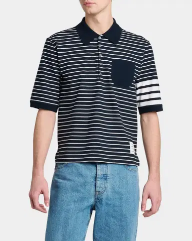 Thom Browne Men's Engineered 4-Bar High-Twist Jersey Polo Shirt | Thumbnail 4 Thom Browne Men's Engineered 4-Bar High-Twist Jersey Polo Shirt | Thumbnail 4