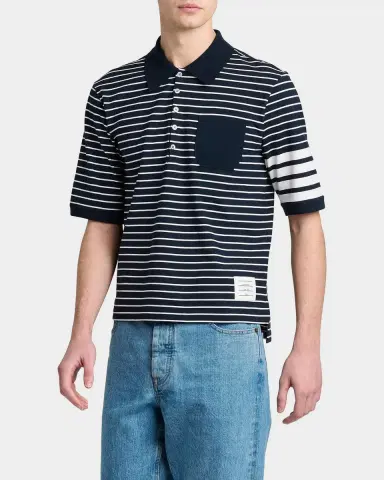 Thom Browne Men's Engineered 4-Bar High-Twist Jersey Polo Shirt | Thumbnail 6 Thom Browne Men's Engineered 4-Bar High-Twist Jersey Polo Shirt | Thumbnail 6