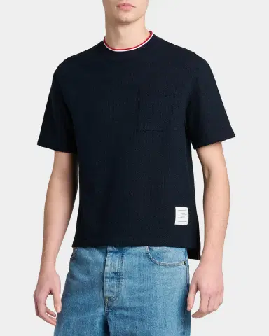 Thom Browne Men's RWB Tipped Crewneck Cotton-Linen T-Shirt | Thumbnail 6 Thom Browne Men's RWB Tipped Crewneck Cotton-Linen T-Shirt | Thumbnail 6