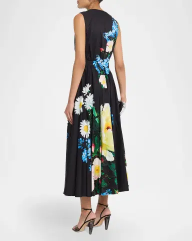 Elie Tahari July The Athena Floral Pleated Midi Dress | Thumbnail 3 Elie Tahari July The Athena Floral Pleated Midi Dress | Thumbnail 3