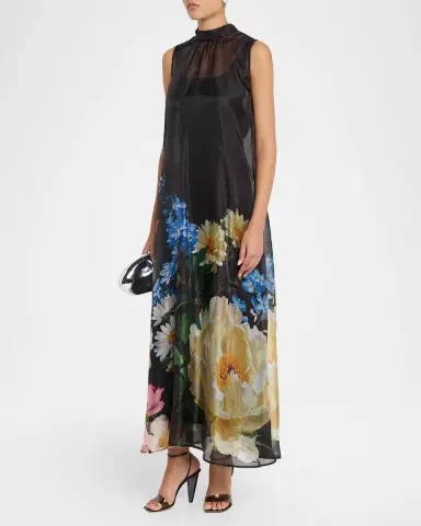 Elie Tahari July The Christina Floral Sheer-Overlay Maxi Dress | Thumbnail 4 Elie Tahari July The Christina Floral Sheer-Overlay Maxi Dress | Thumbnail 4