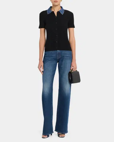 Elie Tahari July Remington Denim Collar Short-Sleeve Sweater | Thumbnail 2 Elie Tahari July Remington Denim Collar Short-Sleeve Sweater | Thumbnail 2