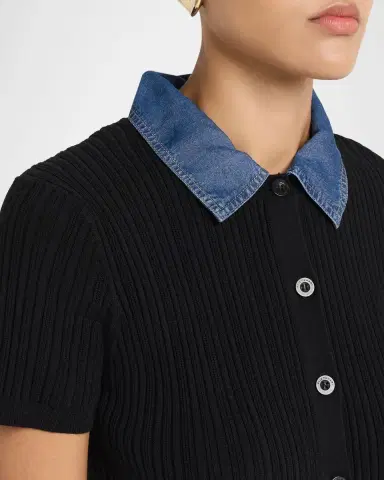 Elie Tahari July Remington Denim Collar Short-Sleeve Sweater | Thumbnail 5 Elie Tahari July Remington Denim Collar Short-Sleeve Sweater | Thumbnail 5