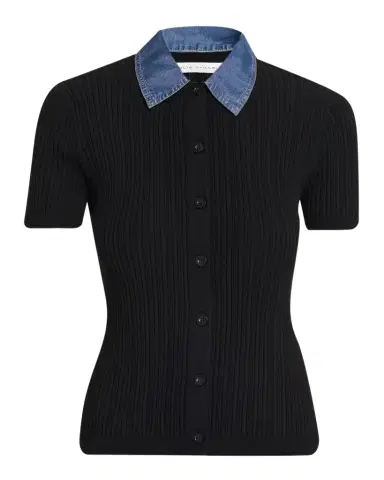 Elie Tahari July Remington Denim Collar Short-Sleeve Sweater | Thumbnail 1 Elie Tahari July Remington Denim Collar Short-Sleeve Sweater | Thumbnail 1