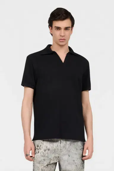 Roberto Cavalli Black Polo Shirt With V Neck | Thumbnail 2 Roberto Cavalli Black Polo Shirt With V Neck | Thumbnail 2